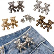 toovren cute bear button pins for jeans, no sew and no tools instant pant waist tightener, adjustable jean buttons pins for loose jeans 4 sets jeans button replacement pant clips for waist buckle logo