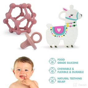 img 3 attached to Bambiya Baby Teethers - Safe Food-Grade Silicone Baby Teething Toys - Infants Toys for Babies 0-12 Months - Llama Baby Essentials with Pacifier, Llama Teether Toy, Geometric Teething Ball Set - 3-Pack