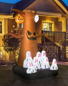 img 3 attached to Страшные украшения на Хэллоуин: надувное мертвое дерево Gaiatop 8 футов с белым призраком, тыквой и летучей мышью, светодиодные фонари, идеально подходящие для праздничной вечеринки в саду на лужайке