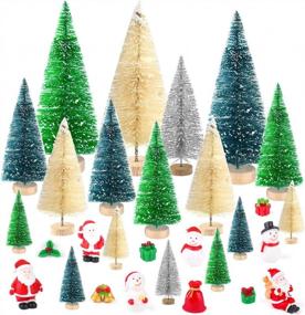 img 4 attached to Украсьте свою рождественскую деревню мини-деревьями и праздничными украшениями KUUQA — набор из 29 предметов!