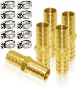 img 4 attached to Joywayus 5/8" ID Hose Barb Hex Union Brass Fitting Water/Fuel/Air With 10 Stainless Steel Clamps (Pack Of 5)
