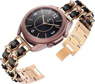 tensea metal band leather loop for galaxy watch 4 40mm 44mm/galaxy watch 4 classic 42mm 46mm/watch 3 41mm/active 2 44 40 mm, cute bracelet quick release strap, chain wristband (rose gold-black) logo