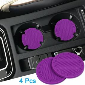 img 3 attached to Wisdompro Anti-Slip Car Coasters- Set Of 4 PVC Holders With Universal Fit For Vehicle Cup Holders, Ideal Accessories For Women - 2.75" Diameter, Purple