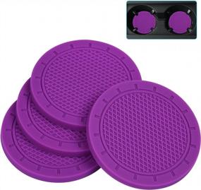 img 4 attached to Wisdompro Anti-Slip Car Coasters- Set Of 4 PVC Holders With Universal Fit For Vehicle Cup Holders, Ideal Accessories For Women - 2.75" Diameter, Purple