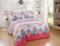 🏠 luxury home collection - 5 piece twin size comforter set for kids/teens/girls - bed in a bag bedding set with polka dot floral cupcakes - pink, white, turquoise, and green - includes sheets logo