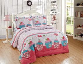 img 1 attached to 🏠 Luxury Home Collection - 5 Piece Twin Size Comforter Set for Kids/Teens/Girls - Bed in A Bag Bedding Set with Polka Dot Floral Cupcakes - Pink, White, Turquoise, and Green - Includes Sheets