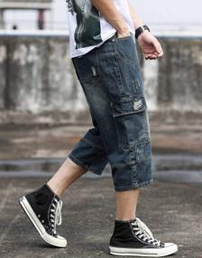 img 3 attached to Men'S Distressed Capri Cargo Shorts With A Loose-Fit And Hip Hop Style By Idopy