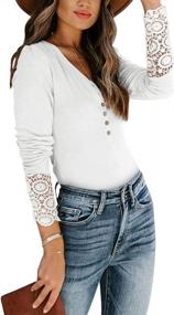 img 1 attached to Women'S V-Neck Button Up Lace Long Sleeve Bodysuit Tops Casual Henley Shirts