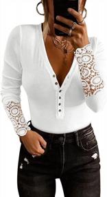 img 2 attached to Women'S V-Neck Button Up Lace Long Sleeve Bodysuit Tops Casual Henley Shirts