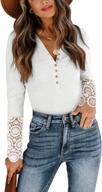 women's v-neck button up lace long sleeve bodysuit tops casual henley shirts logo