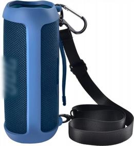 img 4 attached to Blue Silicone Cover For JBL FLIP 6 Waterproof Portable Bluetooth Speaker - Soft Gel Skin Rubber Case With Travel Bag, Shoulder Strap, And Carabiner For Easy Carrying And Storage