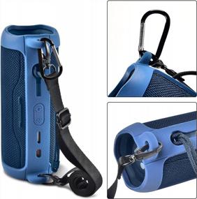 img 3 attached to Blue Silicone Cover For JBL FLIP 6 Waterproof Portable Bluetooth Speaker - Soft Gel Skin Rubber Case With Travel Bag, Shoulder Strap, And Carabiner For Easy Carrying And Storage