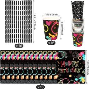 img 2 attached to Glow Neon Party Supplies Kit - 16 Plates, Napkins, Cups, Tablecloth & Straws For Let'S Glow Theme Decoration