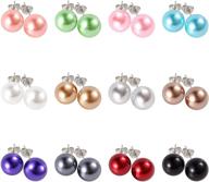 🎁 leile 12 pairs assorted mixed wholesale lot of glass pearl earrings studs, stainless steel pin - perfect gift set for women, kids, girls logo