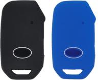 2-pack silicone smart key fob cover case for kia 2021 2020 2019 telluride seltos soul forte gt ex sportage sorento cerato niro 95440-s9000, black and blue логотип