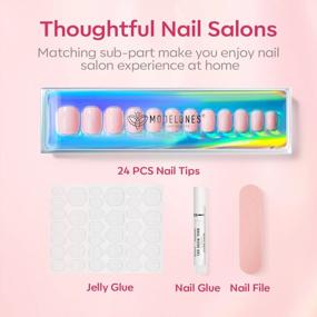 img 2 attached to Modelones Short Square Press On Nails Kit – Pink Reusable Fake Nails With Nail Glue, Adhesive Tabs, And Nail File For Women, 12 Sizes 36Pcs