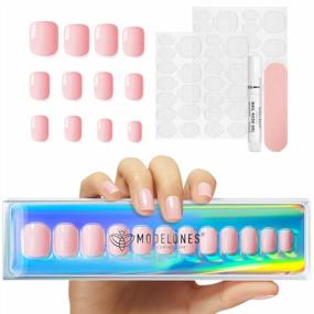 img 4 attached to Modelones Short Square Press On Nails Kit – Pink Reusable Fake Nails With Nail Glue, Adhesive Tabs, And Nail File For Women, 12 Sizes 36Pcs