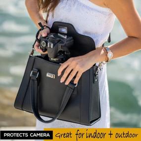 img 3 attached to Женская многофункциональная сумка для фотоаппарата с верхней ручкой, съемным мягким чехлом и стильным дизайном.