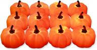 flameless led candles 12 pack, orange pumpkin tea lights battery operated with warm white flickering light for halloween christmas thanksgiving day celebration parties logo