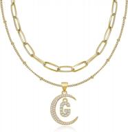 bivei 14k gold plated crescent moon initial necklace with cubic zirconia for women - perfect dainty jewelry gift logo