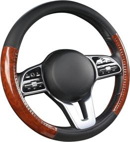 img 4 attached to Steering Wheel Cover-Black With White Line 15 Inch Breathable Anti-Slip Microfiber Leather Auto Steering Wheel Protector Accessories Universal Fit For Sedan Interior Accessories