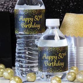 img 3 attached to Этикетки для бутылок с водой в честь 50-летия - черно-золотой дизайн - набор из 24 наклеек для персонализации