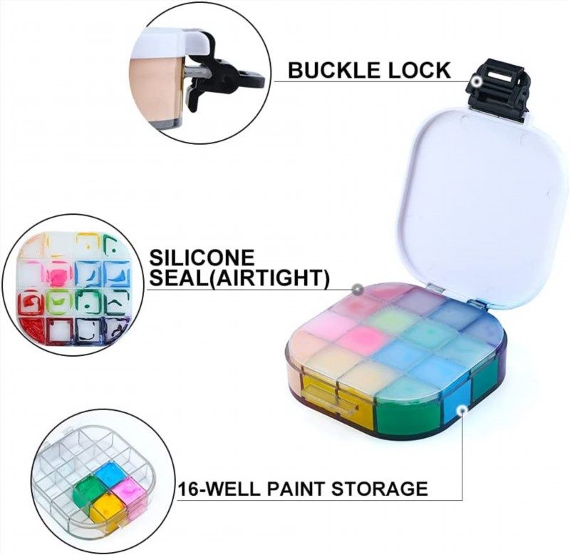 Transon Watercolor Palette Box Airtight 24 Deep Wells for Watercolor, Gouache, Acrylic and Oil Paint