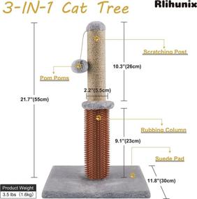 img 3 attached to 🐱 Premium Cat Scratching Post - Rlihunix Indoor Sisal Rope Scratching Post with Soft Hanging Ball and Grooming Massager Brush - Suitable for All Breeds and Sizes - Light Gray