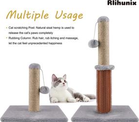 img 2 attached to 🐱 Premium Cat Scratching Post - Rlihunix Indoor Sisal Rope Scratching Post with Soft Hanging Ball and Grooming Massager Brush - Suitable for All Breeds and Sizes - Light Gray