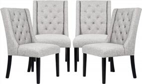 img 4 attached to Set Of 2 Grey Tufted Upholstered Dining Chairs With Wood Legs For Kitchen Or Dining Room Table - 22" Depth Large Cushioned Parsons Chairs By Asunflower.