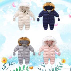 img 2 attached to ❄️ Pudcoco Winter Snowsuit Coat Romper Jumpsuit Outfits with Zipper Down and Gloves for Toddler Baby Girls Boys