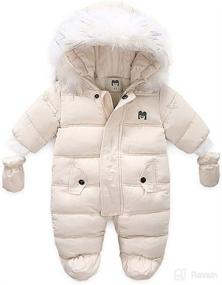 img 4 attached to ❄️ Pudcoco Winter Snowsuit Coat Romper Jumpsuit Outfits with Zipper Down and Gloves for Toddler Baby Girls Boys