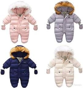 img 3 attached to ❄️ Pudcoco Winter Snowsuit Coat Romper Jumpsuit Outfits with Zipper Down and Gloves for Toddler Baby Girls Boys