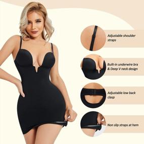 img 2 attached to Irisnaya Women Full Slip Under Dress Shapewear Bodysuit Tummy Control Body Shaper Built-In Bra U Plunge Slips Smooth Lingerie