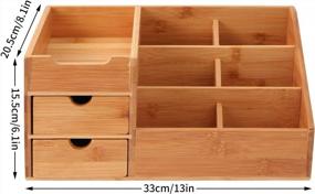 img 1 attached to Bamboo Makeup Organizer With Drawers, Cosmetic Tray Brush Holder For Vanity Countertop Or Dresser Top Storage