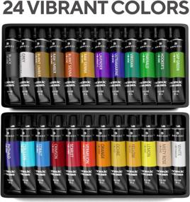 img 2 attached to Complete Acrylic Paint Set – 24Х Rich Pigment Colors – 12X Art Brushes With Bonus Paint Art Knife & Sponge – For Painting Canvas, Clay, Ceramic & Crafts, Non-Toxic & Quick Dry – For Kids & Adults