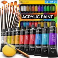 complete acrylic paint set – 24х rich pigment colors – 12x art brushes with bonus paint art knife & sponge – for painting canvas, clay, ceramic & crafts, non-toxic & quick dry – for kids & adults логотип
