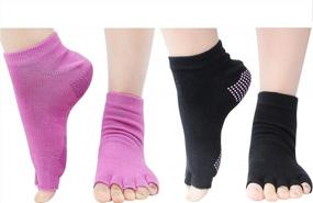 img 3 attached to Нескользящие носки для йоги без пальцев - 2 пары для женщин и мужчин от Wisdompro