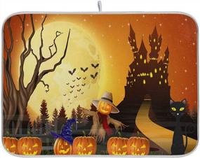 img 4 attached to Коврик для сушки посуды Happy Halloween 18X24 "- Castle Scarecrow Pumpkins Autumn Fall Kitchen Counter Protector