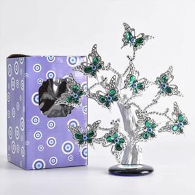 img 1 attached to Blue Evil Eye Turkish Nazar Money Tree Fortune Protection Home Decor Blessing Gift - 9.4Inch Green Butterfly Figurines For Luck.