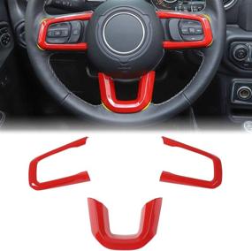 img 4 attached to 🚗 Чехлы на руль CheroCar JL JT красные панели для интерьера для Jeep Wrangler JL (2018-2021) и Gladiator JT (2020-2021), 3 штуки...