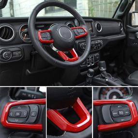 img 2 attached to 🚗 Чехлы на руль CheroCar JL JT красные панели для интерьера для Jeep Wrangler JL (2018-2021) и Gladiator JT (2020-2021), 3 штуки...