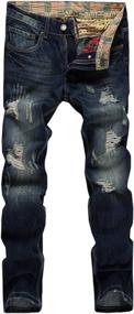 img 4 attached to мужские джинсовые брюки в стиле ретро с эффектом потертости | Прямые штаны с рваными дырками и потертостями | Чоуятоу