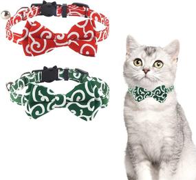 img 4 attached to 🐱 QuTZ Breakaway Cat Collar with Bell and Bow Tie, 2 Pack, 10 Styles - Adjustable, Cute Design, Male and Female Cat Collars, Fabric