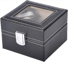 img 2 attached to Organize Your Watches: Valyria Small 2 Mens Black Leather Display Jewelry Case With Glass Top