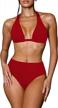 cutiefox women's 2 piece swimsuits deep v neck high waist tummy control bikini set bathing suits logo