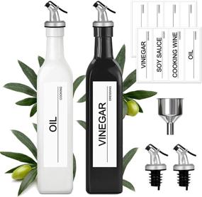 img 4 attached to Elegant White Olive Oil And Vinegar Dispenser Set - 2 Pack 17Oz Glass Carafe Decanters With Pour Spouts, Labels And Funnel For Kitchen Use