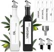 elegant white olive oil and vinegar dispenser set - 2 pack 17oz glass carafe decanters with pour spouts, labels and funnel for kitchen use logo