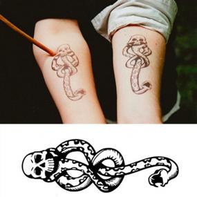 img 1 attached to Waterproof Temporary Tattoo Stickers In Black With Snake And Skull Designs For Arm - Set Of 2 Sheets