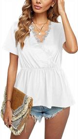img 4 attached to Stylish And Flattering Women'S Peplum Tops With Deep Wrap V Neck And Short Sleeves
